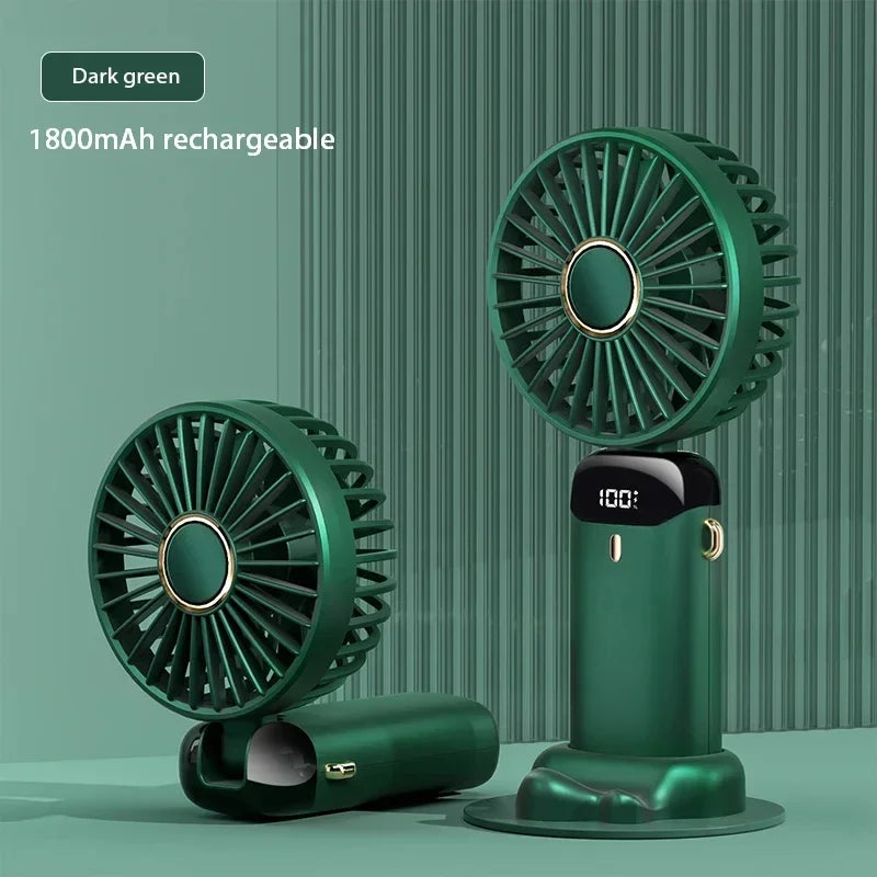 Portable Handheld Mini Fan Foldable Neck Hanging Fans 5 Speed USB Rechargeable Fan With Phone Stand and Display Screen 1800mAh