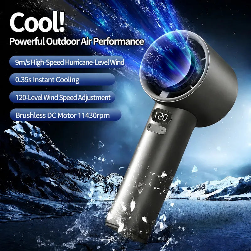 Portable Handheld Fan Cooling Fan with Digital Display USB Rechargeable 3-Speed Adjustable Wind High-speed For Travel Outdoor